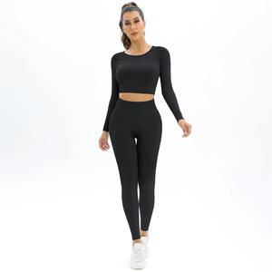Conjunto Deportivo para Mujer, Ropa de Yoga, Leggings Deportivos para Gimnasio, Top Corto sin Costuras, Traje de Yoga de Manga Larga - Product Image 2