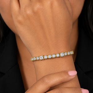 Round and Princess Cut Alternating Lab Grown Diamond Tennis <b>Bracelet</b> 14K 18K <b>Solid</b> Gold DEF VVS Diamond <b>Bracelet</b> Wedding Jewelry - Product Image 2