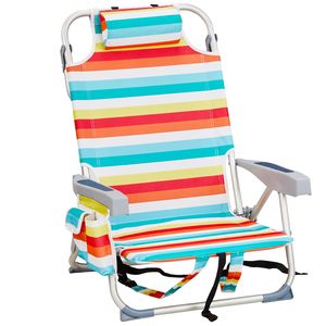 Sedia da Spiaggia 63*65*82cm in Tessuto Oxford Corto, Tubo in Alluminio Argento-Bianco, Portata 100kg, Strisce Arcobaleno - Product Image 1