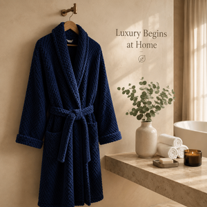 450GSM Navy Blue 100% Cotton Terry <b>Bath</b> Robe | Hotel Grade Soft Plush Absorbent Luxury Spa Resort Hospitality Wholesale Supplier - Product Image 1