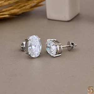 Oval Moissanite <b>Stud</b> <b>Earrings</b> 12x8MM Solitaire | Diamond Alternative Minimalist <b>Earrings</b> | 925 Silver / 10K 14K 18K Gold Jewelry - Product Image 3