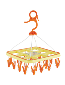 Séchoir à linge en plastique jaune avec 24 pinces orange, type crochet, multifonctionnel pour buanderie, conception durable - Product Image 5