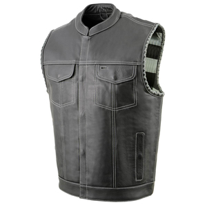 Men's Genuine Leather Vest Zipper Mandarin Collar Moto <b>Biker</b> <b>Waistcoat</b> - Product Image 5
