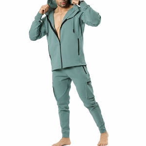 Men's Teal Tracksuit Set Full <b>Zip</b> <b>Hooded</b> Jacket With Side Pockets And Elastic Waist Joggers Casual Sportswear Autumn Wear - Product Image 1