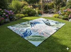 Large Abstract Botanical Area Rug | Modern Nature Inspired <b>Carpet</b> | Blue Green Pink Accent Floor Decor for Living Room, Dining - Product Image 4