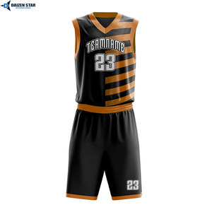 Custom Basketball Jersey Set Black Blue Striped V-Neck Sleeveless Sublimated Print Mesh Breathable Moisture Wicking Elastic - Product Image 5