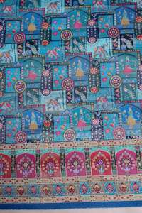 Tela de viscosa pura jacquard azul cielo con estampado étnico y borde ornamental para material de vestido Kurti de diseñador. - Product Image 3