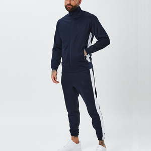 Survêtement bleu marine pour homme, col montant, couleur unie, fermeture éclair sur le devant, pantalon de survêtement décontracté avec poches latérales, vêtements d'automne - Product Image 5