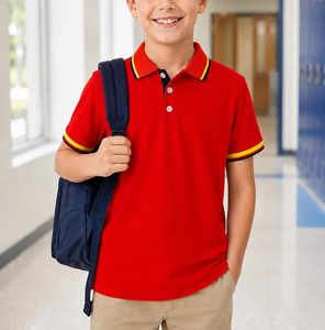 Chemises polo décontractées respirantes pour garçons, manches courtes, uniformes scolaires, chemises à blocs de couleur, mélange coton/polyester, col classique, 5-14 ans - Product Image 1