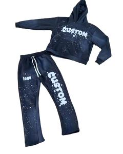 ชุดวอร์มสองชิ้นสำหรับผู้ชายสำหรับฤดูหนาวชุดลายพัฟพร้อมกางเกงทรงบานมีฮู้ดชุดวอร์มสีพื้น - Product Image 1