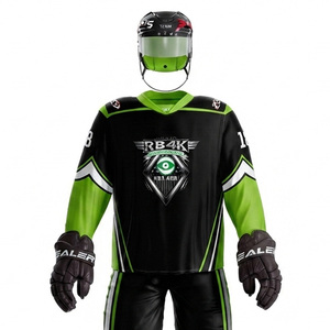 Ensemble d'uniformes de hockey sur glace personnalisés par sublimation, noir et rouge, avec nom du joueur, maillot et pantalon pour homme adulte, sans manches, anti-humidité, hiver - Product Image 5