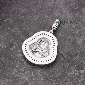 Colgante Amuleto de Buda de Plata 925 con Baño de Rodio y Moissanita Corte Baguette, Estilo Lujoso Hip Hop Unisex - Product Image 4