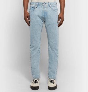 Jean droit pour homme, délavage moyen, taille mi-haute, coupe classique, en denim de coton, style vintage, respirant, poids moyen, couleur unie, printemps été automne - Product Image 1