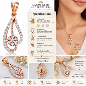 Collier pendentif goutte d'eau en or rose massif 14 carats avec diamant de laboratoire certifié IGI pour femme, cadeau de fête - Product Image 5