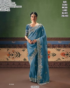 Sari Tradicional Bordado Orange Dream para Mujer, Ideal para Bodas, Diwali y Fiestas, Absorbe la Humedad y No se Arruga - Product Image 3