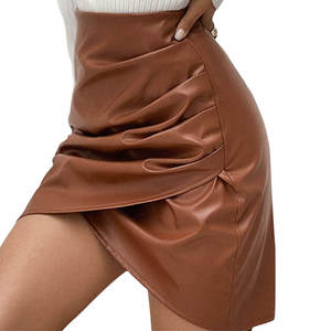 New Arrival Satin Skirt Womens A Line Pleated Satin High Waist Zipper <b>Mini</b> Short Skirt Vintage High Waist Genuine Leather Sheeps - Product Image 6