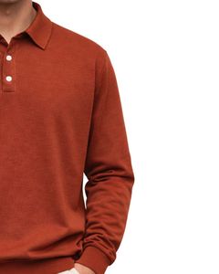 Sudadera Polo Personalizada Color Naranja Óxido para Hombre, Manga Larga, Cuello Tipo Polo, Mezcla de Algodón, Informal, Otoño Invierno, OEM, Venta al Por Mayor - Product Image 3