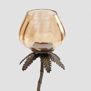 Support de bougie en forme de palmier avec support en verre ambré pour la décoration de la maison, design métallique durable - Product Image 4