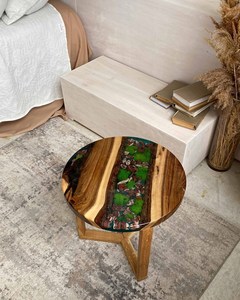 Woodland Cross River Wooden Moss <b>Epoxy</b> <b>Coffee</b> <b>Table</b> Handmade Round Live Edge Luxury Nature Inspired Pebble Art Furniture Design - Product Image 1