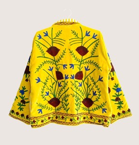 เสื้อคลุมเปิดหน้าสีเหลืองกำมะหยี่ปักลายซูซานี  รักษ์โลก ไซส์พลัสสำหรับผู้หญิง สไตล์โบฮีเมียนลำลอง แขนยาว ปกคอเสื้อพับได้ - Product Image 3