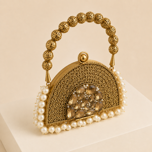 Luxury Pearl Embroidery Beading Rhinestone Evening Lady Fashion Brass <b>Clutch</b> Mini Handbag <b>Gold</b> Wedding Party <b>Purse</b> - Product Image 4