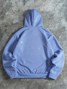 Sudadera con capucha premium extragrande con estampado de estrella de diamantes de imitación negros, de algodón grueso y forro polar, estilo casual urbano para hombre - Product Image 3