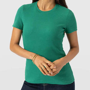 Nueva Llegada 2026 Camiseta Verde de Cuello Redondo y Manga Corta para Mujer, 100% Algodón Jersey, Corte Ajustado, Color Sólido, Informal, para Primavera/Verano - Product Image 6