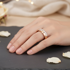 Luxury 0.40 Cts Real Diamond Multi Tone Gold Wedding Band Ring in 14K | Elegant Anniversary Bridal Ring Fine Jewelry for Women - Product Image 3