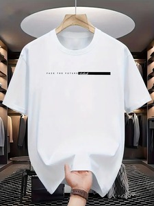 Camiseta de manga corta para hombre con estampado Face The Future, corte regular, cuello redondo, estilo casual, jersey blanco, logotipo frontal de algodón - Product Image 1
