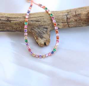 Bracelet tennis CZ plaqué rhodium noir, pierres précieuses multicolores, bijoux de luxe, bracelet ajustable pour femmes - Product Image 1