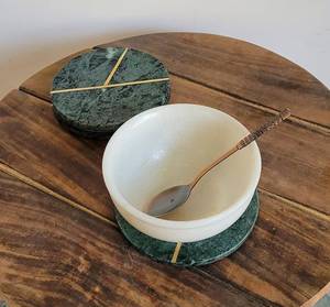 FAIZA CRAFT Solid <b>White</b> Real Marble <b>Coasters</b> with Brass Inlay Non Slip Felt Padded Sealed Modern Luxury Eco-Friendly Set - Product Image 6