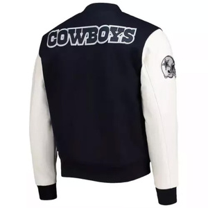 Custom Navy Wool Varsity <b>Jacket</b> Men White Leather Sleeve <b>Star</b> Logo Bomber <b>Jacket</b> Wholesale Letterman Baseball - Product Image 2