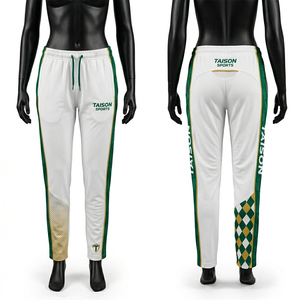 Pantalones de Cricket Premium para Mujer, 220 GSM, Tela de Poliéster Interlock, Blanco con Paneles Laterales Marrón, Diseño Geométrico Sublimado, Logotipo Personalizado - Product Image 2