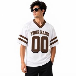Maillot de football personnalisé pour homme, blanc et marron, col en V, manches courtes, maille respirante, impression sublimée, nom et numéro personnalisés, 100% - Product Image 4