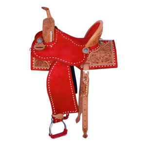 Selle tactique de cheval en daim sarcelle en cuir de cheval Western usiné baril de course selle d'équitation Portable bordeaux prêt à expédier - Product Image 3