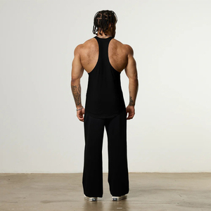 <b>Men's</b> Black Tank Top O-Neck Solid Color Breathable Knitted Casual Sportswear Gym <b>Vest</b> - Product Image 4