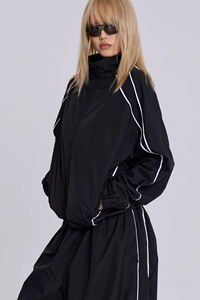 <b>Women's</b> Black Tracksuit Set Solid Color Loose Fit Full Sleeve Zipper Closure Streetwear Style Breathable Polyester Pants <b>Jacket</b> - Product Image 6