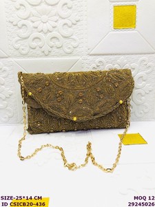 Handmade Brass Beaded Evening <b>Clutch</b> Purse | Embroidered <b>Wedding</b> <b>Clutch</b> Bag | Designer Party Handbag | Bridal Cocktail <b>Clutch</b> - Product Image 3