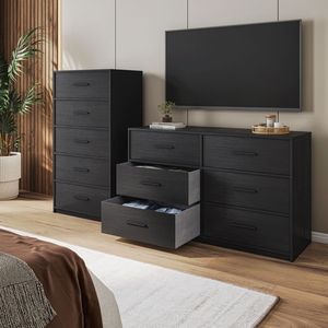 Black <b>6</b>-<b>Drawer</b> Dresser with Large Fabric <b>Drawers</b> - Product Image 1