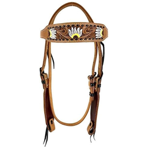 Western Floral Tooled Leather Horse Bridle Hand Painted Headstall Adjustable <b>Equestrian</b> Riding Tack Cowboy Rodeo Ranch Training - Product Image 2