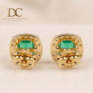 Pendientes de Oro Amarillo Sólido de 14 Quilates con Diamante Cultivado en Laboratorio y Esmeralda Colombiana, Corte Cojín, Joyería de Diseño para Mujer, Certificados por IGI - Product Image 5
