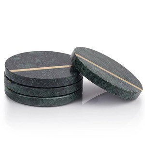 New Design Luxury Eco-Friendly Marble Round Wholesale <b>Coaster</b> <b>Set</b> with Brass FAIZA CRAFT Brand Model FC-4407 3mm Thickness - Product Image 4