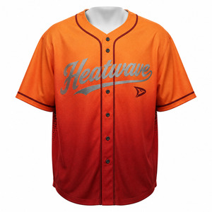 Maillot de baseball Heatwave pour garçons, manches courtes, en mesh, boutonné, dégradé orange-rouge, imprimé en relief sur le devant, antibactérien, été - Product Image 1