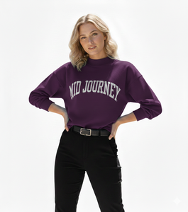 Sudadera de Invierno Oversize para Mujer con Cuello Alto, Diseño Personalizado Bordado, Estampado por Transferencia Térmica, Tejido de Poliéster/Algodón de 180g - Product Image 2