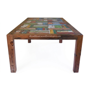 Mesa de Comedor DIVADI, Modelo Cuadrado con Patas Fijas, Madera de Barco Reciclada, Diseño Sostenible y Ecológico, para Interiores y Exteriores - Product Image 5