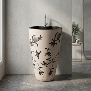 Lavabo rond blanc imprimé, moderne, cylindrique, autoportant, en surface solide - Product Image 6