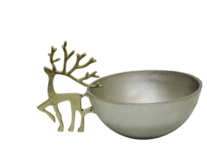 Bol en aluminium argenté avec poignée en forme de cerf doré – Centre de table élégant avec accent cerf-renne et plateau décoratif pour les fêtes - Product Image 2