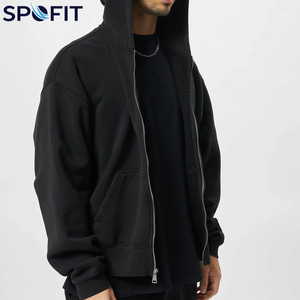 เสื้อฮู้ดซิปโอเวอร์ไซส์ปักโลโก้ตามสั่งสำหรับผู้ชาย เสื้อฮู้ดทรงหลวมแบบซิปเต็มตัว ไหล่ตก ผ้าฝ้ายฟลีซหนานุ่ม สไตล์สตรีทแวร์ - Product Image 5