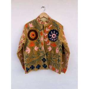 Chaqueta de Algodón con Bordado Floral Hecho a Mano, Cuello Alto, Manga Larga, Estilo Prairie Chic, Ropa Exterior de Primavera para Mujer - Product Image 3