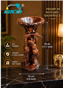 Bain d'oiseaux en bois sculpté artisanal GKD 45 cm, finition naturelle, autoportant, décoration traditionnelle pour la maison, intérieur, extérieur, jardin - Product Image 4